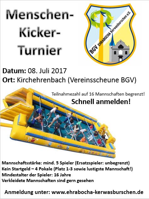 Flyer Menschenkicker Turnier am 8.7.2017