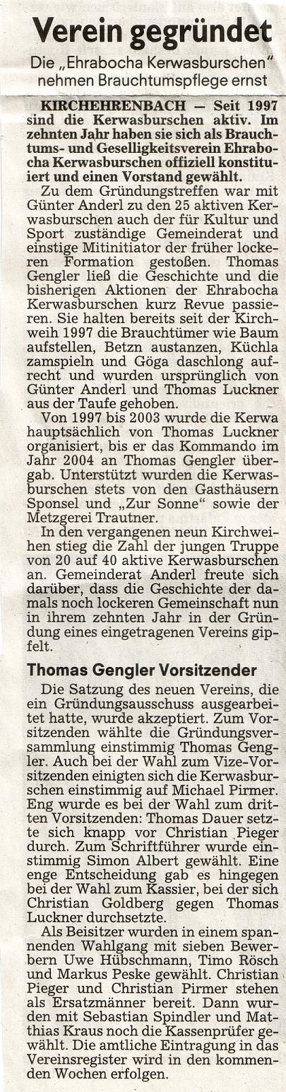 Zeitungsbericht NN vom 09.02.2006
