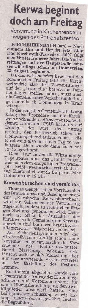 Zeitungsbericht NN vom 23.08.2007