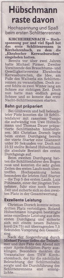 Zeitungsbericht NN vom 14.01.2009